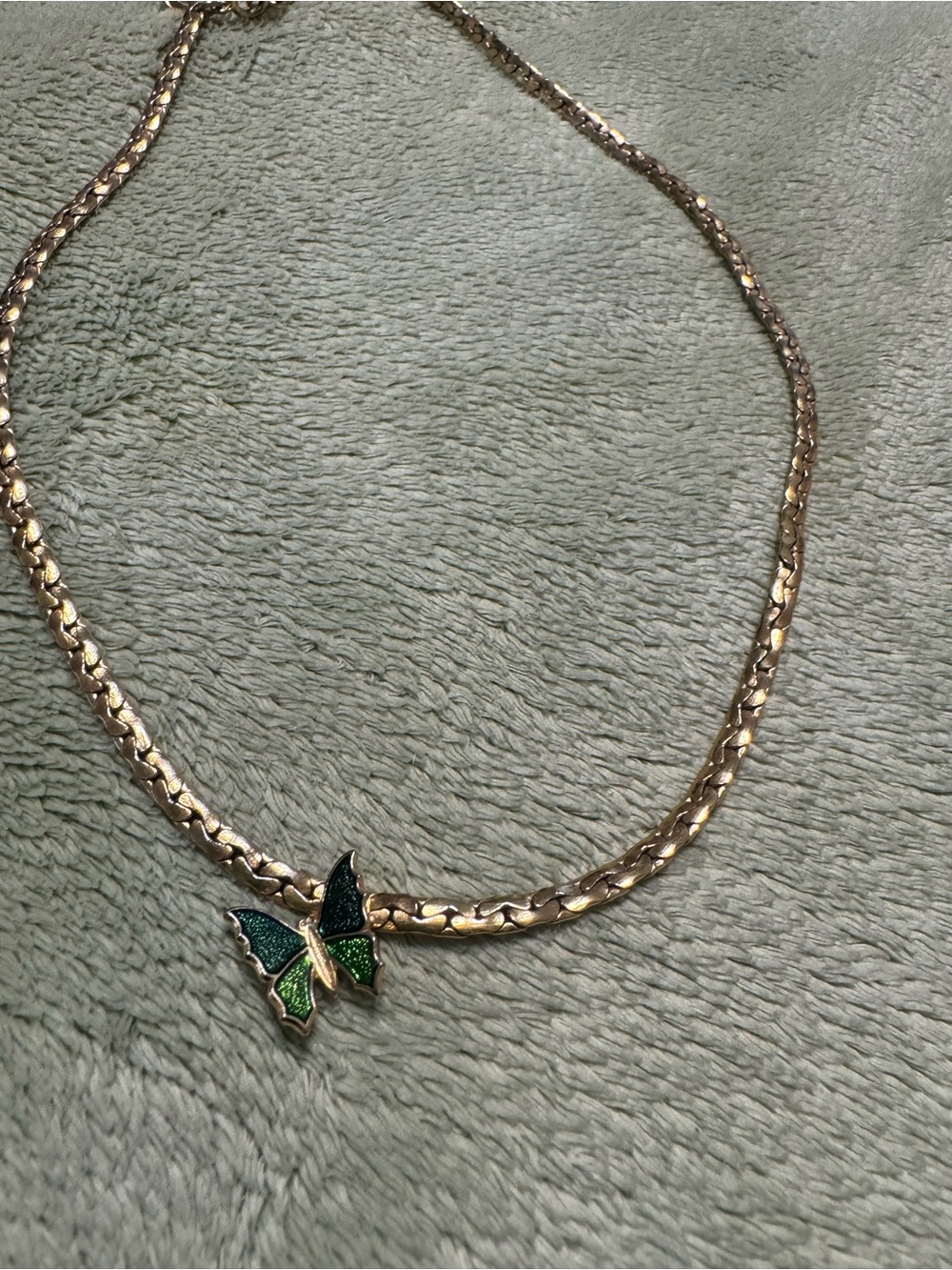 Avon Gold-Tone Necklace with Green Butterfly Charm